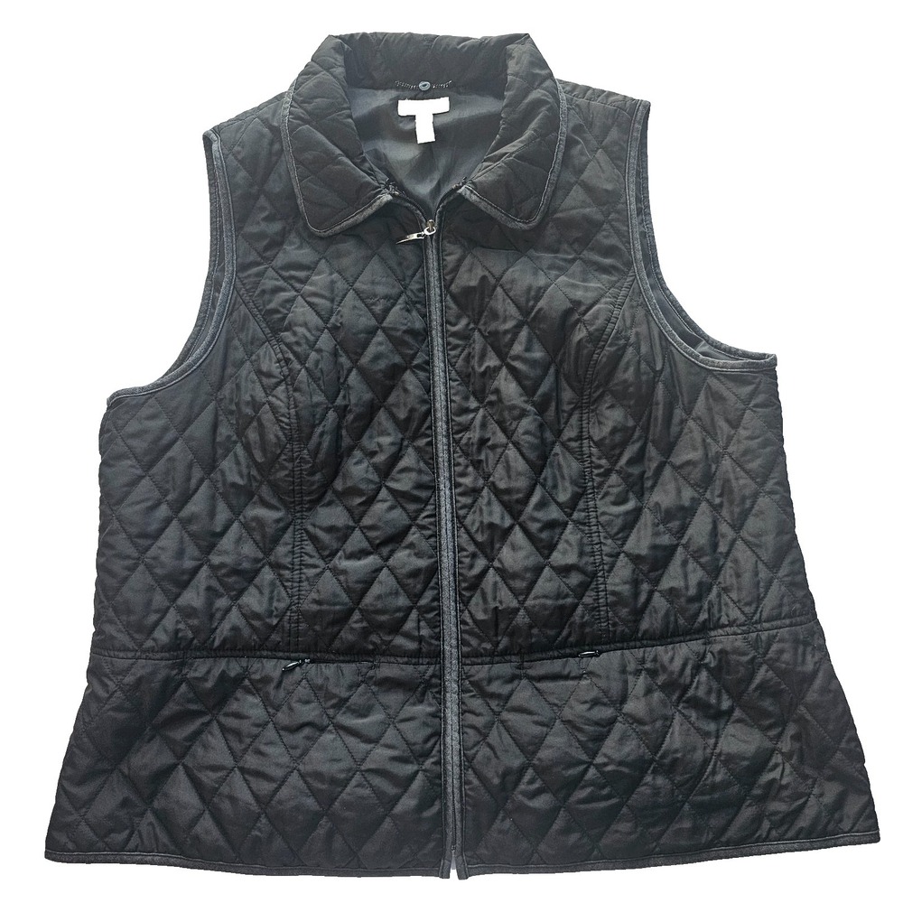 Charter Club Black Vest Size 2XL Sleeveless Quilted Zipper - Picture 2 of 9